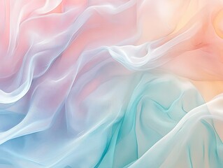 Fototapeta premium A soft, flowing fabric in pastel shades of pink, blue, and white, creating a serene and dreamy atmosphere, suitable for backgrounds in fashion or artistic projects