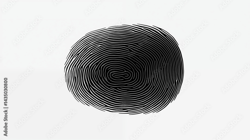 Poster Black Fingerprint Circular Thumbprint Identity Security Biometric Forensics Scan Pattern White Background