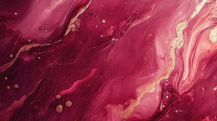 A vibrant abstract artwork featuring swirling shades of deep red and pink with golden accents, creating a luxurious and dynamic visual effect suitable for backgrounds or design elements