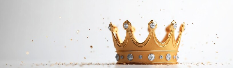 Golden Crown on White Background with Glitter