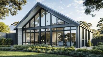 Obraz premium Modern Architectural Design: A Stunning Contemporary Home with Expansive Glass Walls