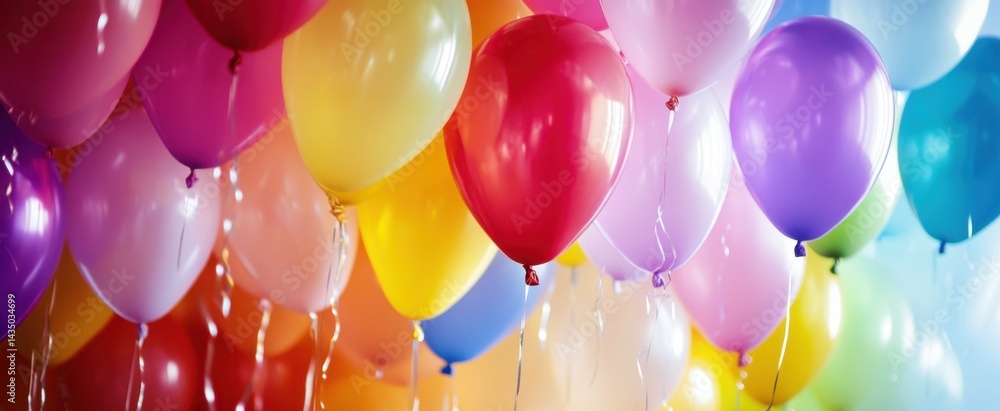 Poster a captivating array of colorful balloons floating in various shades, perfect for enhancing celebrati