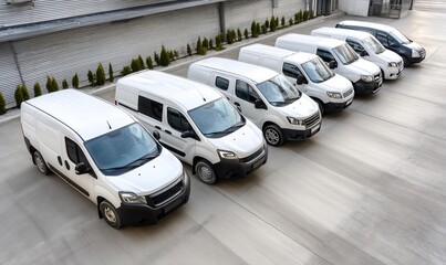 Obraz premium Multiple white vans parked in a row