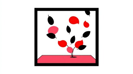 Abstract Red Black Flower Petals Minimalist Art Print