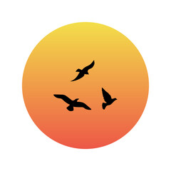 Flying Birds Over Sunset Sky. Minimalist Nature Vector Illustration