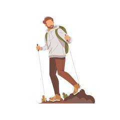man hiking isolated flat design illustration