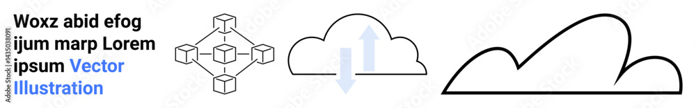 Aufkleber blockchain diagram showcasing data connections, cloud with up-and-down arrows, minimal cloud outline