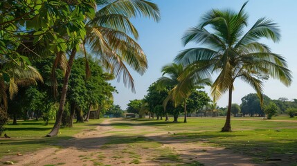 Tropical park path green trees scenery