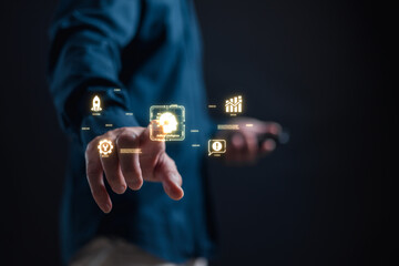 AI Symbolic, artificial intelligence of futuristic technology.transformation of ideas and the...