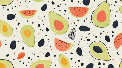 Fruit pattern design with avocado and watermelon slices