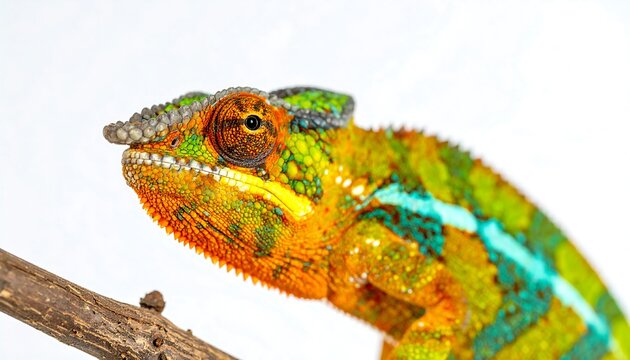 Vibrant Panther Chameleon Closeup on Branch Exotic Reptile Wildlife Nature Animal Portrait
