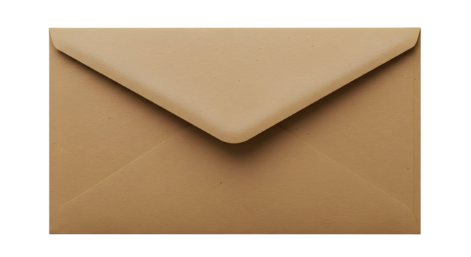 A close up shot of a closed brown envelope against a black background png, jpeg, jpg, transparent background, white background. isolated on transparent background