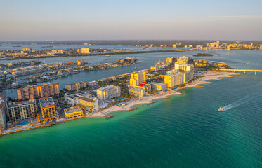 Clearwater Beach Florida. Panorama of city. Hotels and Resorts on Island. Summer vacations in...
