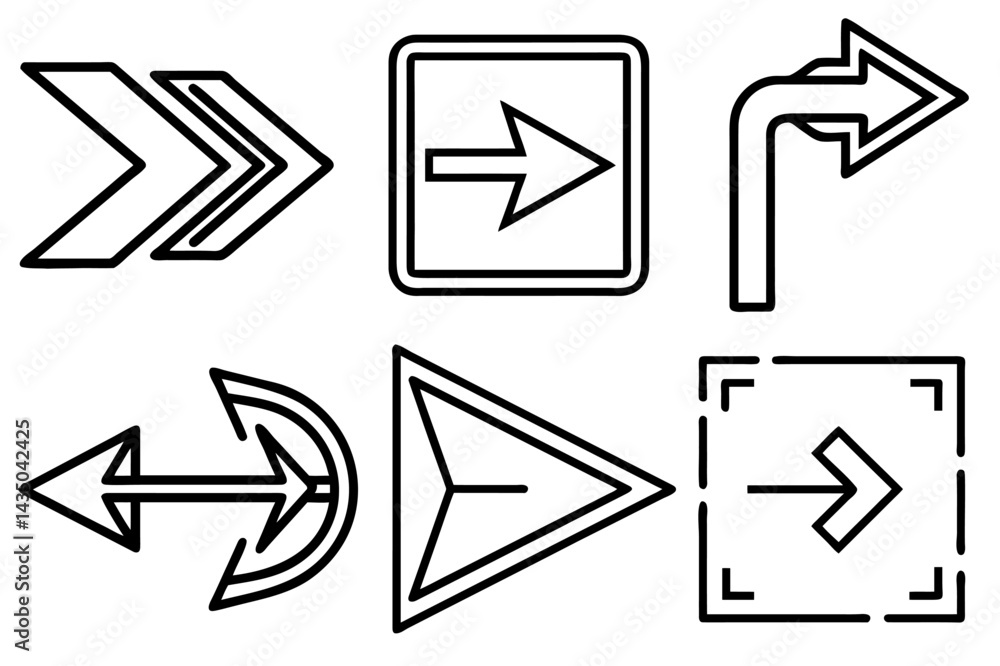Poster ilustration of three different arrow shapes pointing to the right side on transparent background