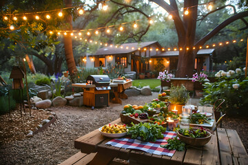 Fototapeta premium summer time party in a beautiful backyard garden