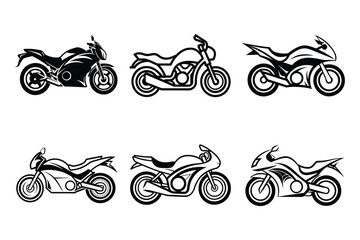 Set of motorbike, motorcycle, bike line art vector icon illustration on white background