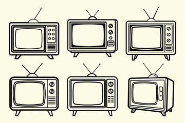 Set of television line art vector icon illustration on white background