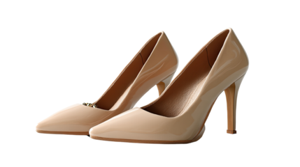 Elegant Heels: A pair of pristine, stylish beige high heels, expertly photographed, epitomizing fashion and sophistication for the modern woman.