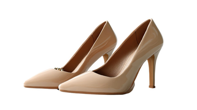 Elegant Heels: A pair of pristine, stylish beige high heels, expertly photographed, epitomizing fashion and sophistication for the modern woman.