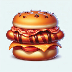 Sausage Biscuit Sandwich Clipart – Breakfast Fast Food Illustration on White Background 