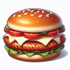 Sausage Biscuit Sandwich Clipart – Breakfast Fast Food Illustration on White Background 