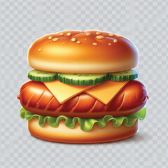 Sausage Biscuit Sandwich Clipart – Breakfast Fast Food Illustration on White Background 