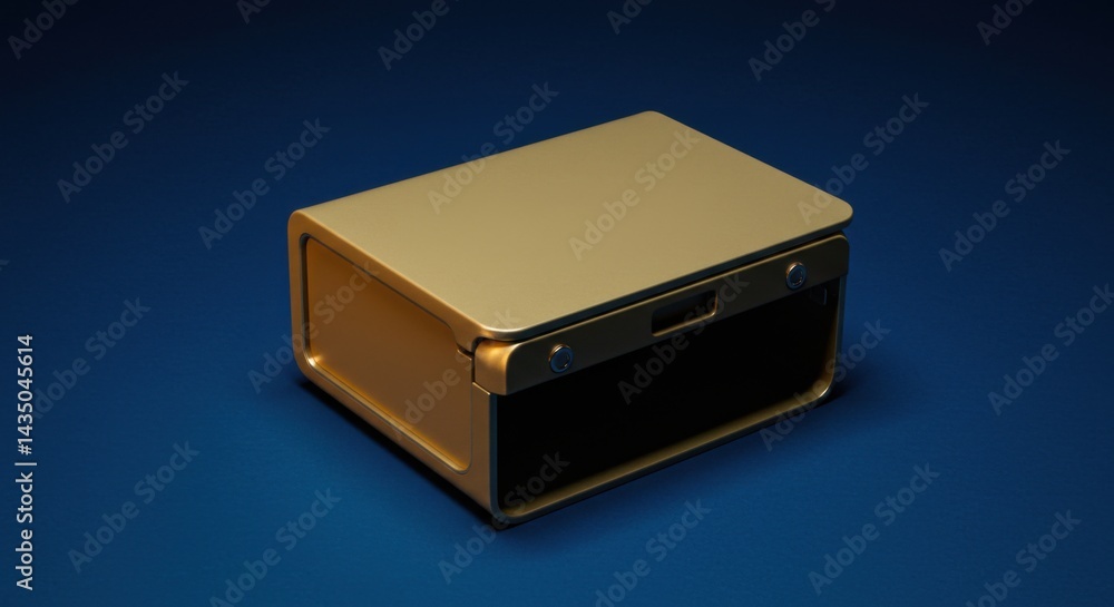 Poster golden rectangular object with rounded edges on blue background