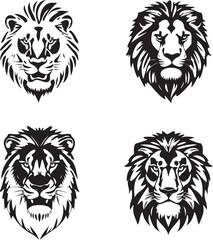 Lion face icons set on white background