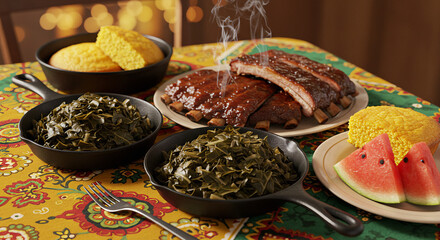 Juneteenth Celebration Traditional Soul Food Feast Table