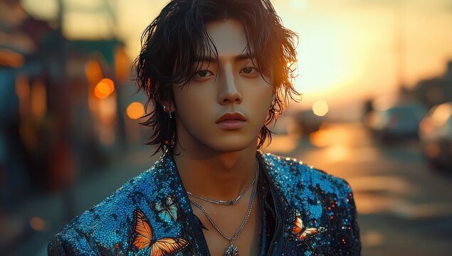 Stylish Man Sunset Street Portrait.