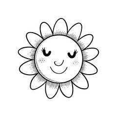 Smiling Sun-Flower Doodle:  Happy Childlike Floral Design