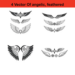 Fototapeta premium Wings Icon Set Angel and Tribal Wing Symbols, Feathered Wings Vector,Black wings vector set with tribal and angelic silhouettes