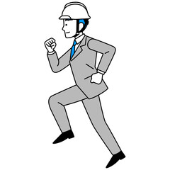 走るスーツにヘルメットの男性（横向き）