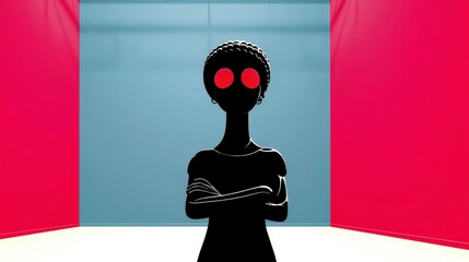 Stylish Silhouette Woman Red Glasses Minimalist Art Digital Portrait