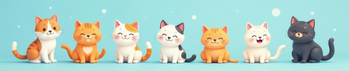 Playful cartoon cats on a light blue background, perfect for cat lovers, pastel, kittens, seamless