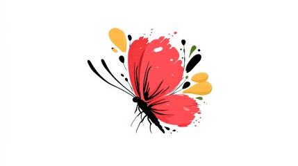 Artistic Red Butterfly  Nature  Wings  Abstract  Spring  Floral Design  White Background
