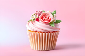 3D Mother's Day cupcake with floral topping and pastel frosting design