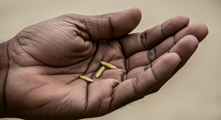 Handful of Rice Grains A Symbol of Agriculture and Sustenance