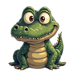 Cute cartoon crocodile illustration on transparent background with cheerful mood and vibrant colors