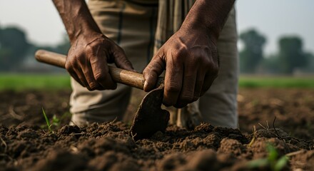 Hands Tilling the Earth A Farmer's Labor in Agriculture