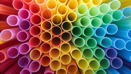 Vibrant Circular Arrangement of Colorful Plastic Straws Displayed with Open Ends Facing the Viewer, Creating a Symmetrical and Eye-Catching Pattern That Highlights Brightness and Diversity in Everyday