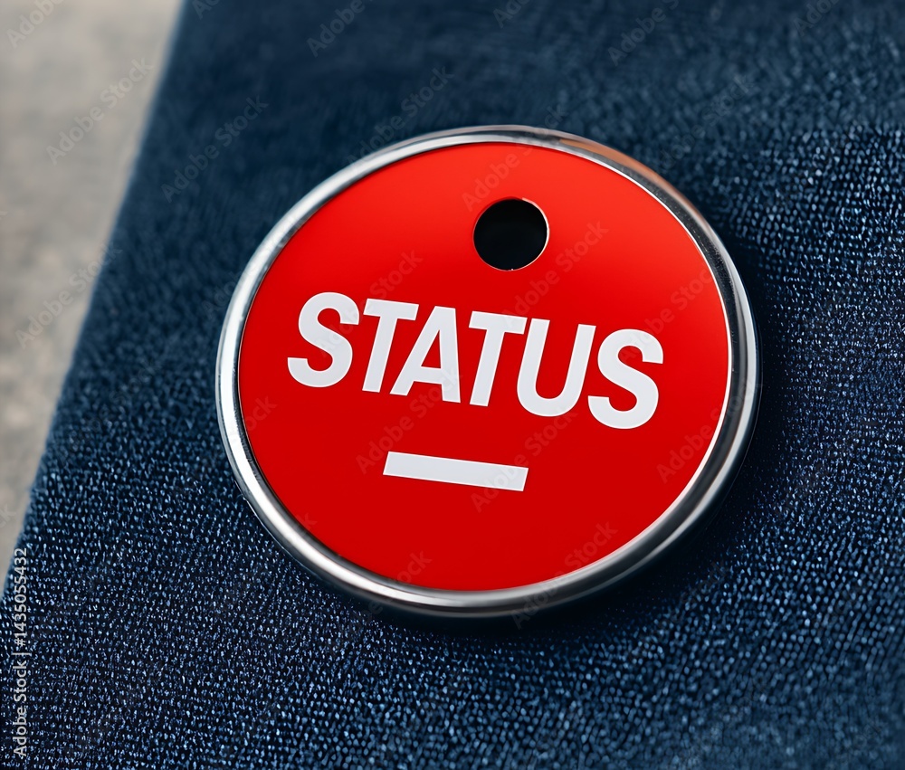 Poster a red circular badge displaying the word 