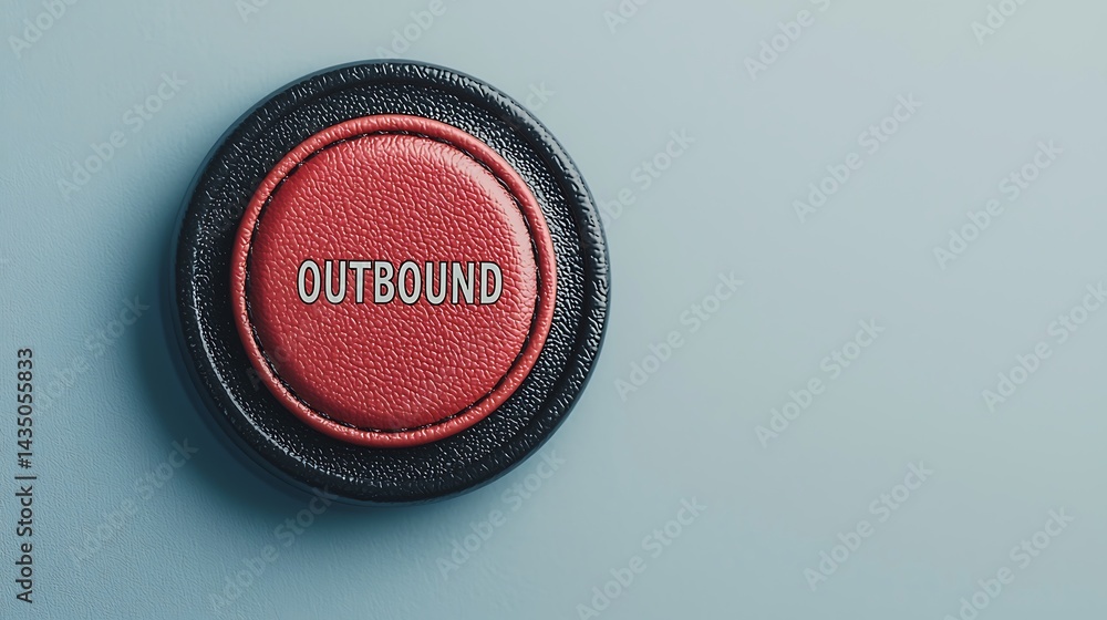 Poster a round, red button labeled 