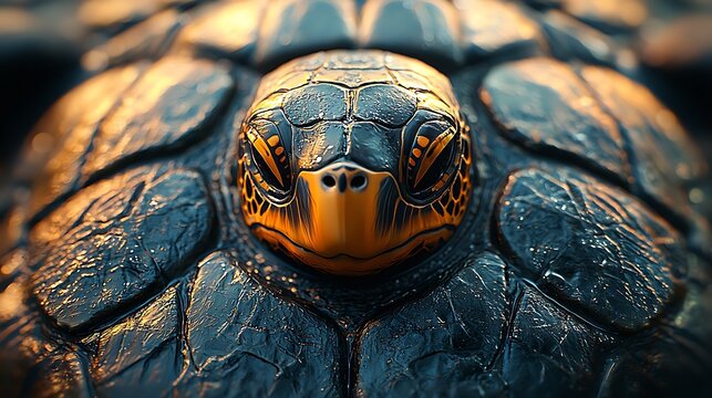 Close-up of a textured turtle shell with vibrant colors and intricate patterns in natural light