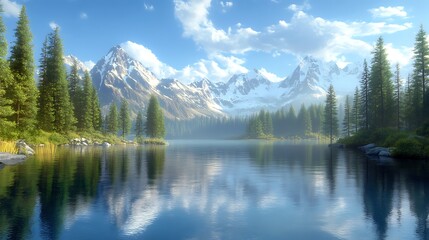 Serene Mountain Lake Reflection: A Breathtaking Panorama of Nature's Majesty