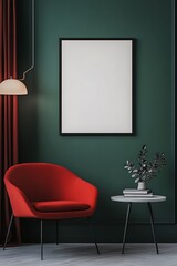 Modern Interior Design: Red Chair, Green Wall, and Blank Canvas