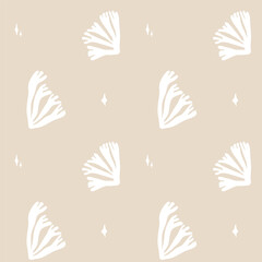 Soft beige seamless seaweed pattern with gentle marine shapes and tiny star elements