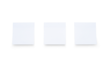 White sticky note stickers stuck on white background