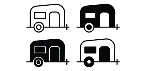 Caravan Icons Simple Black and White Minimalist Travel Trailer Illustrations Vector Design