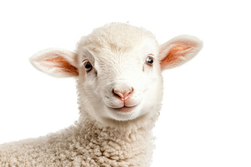Fluffy lamb with happy expression standing playfully on white background perfect for spring themes